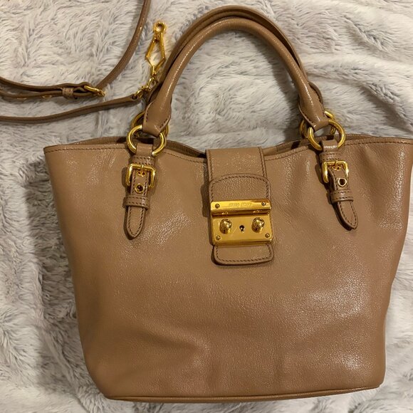 MIU MIU Vintage Madras Beige Leather Shoulder Bag - Picture 3 of 13
